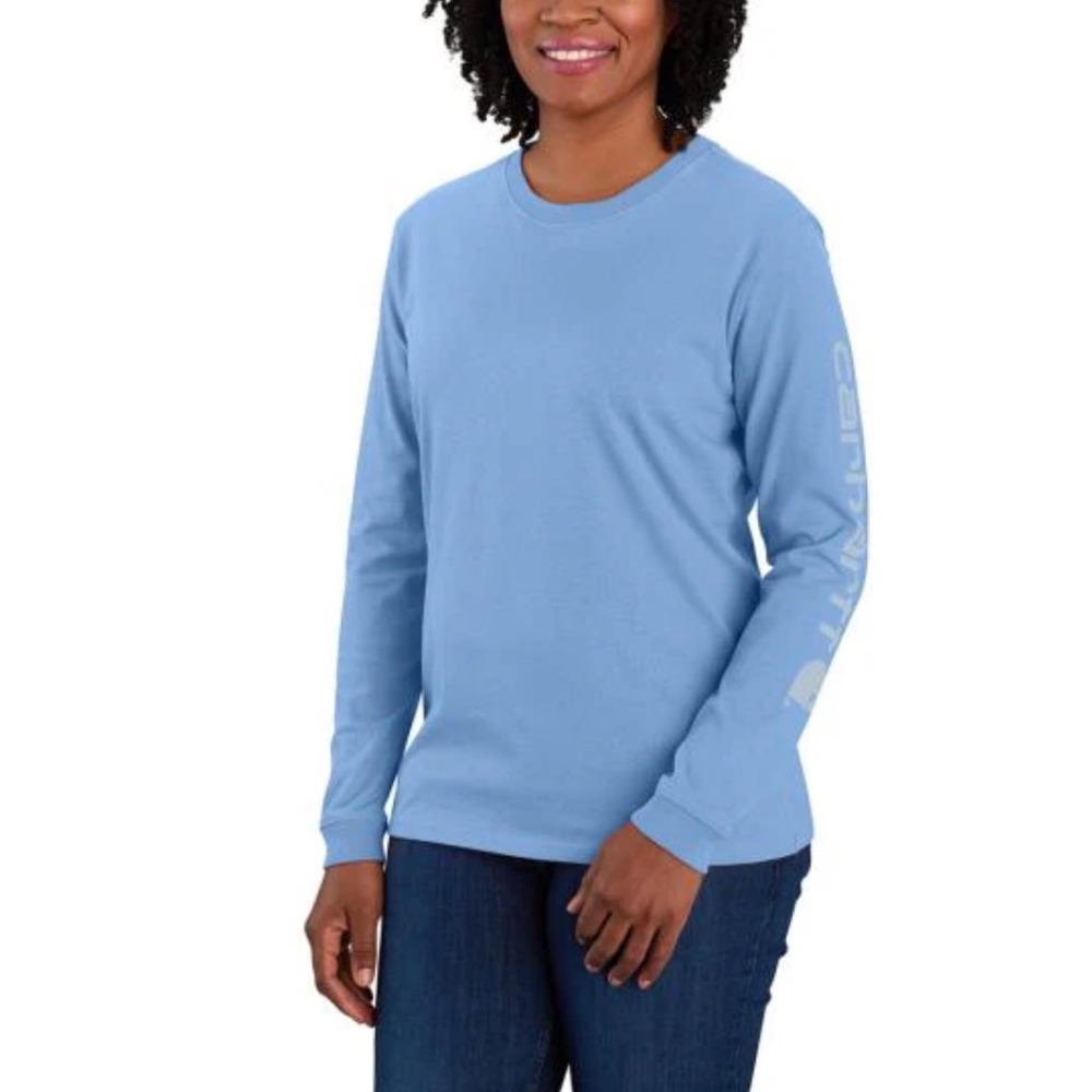 Carhartt Women's Loose Fit Heavyweight Long‎ Sleeve Logo T Shirt 1X Blue